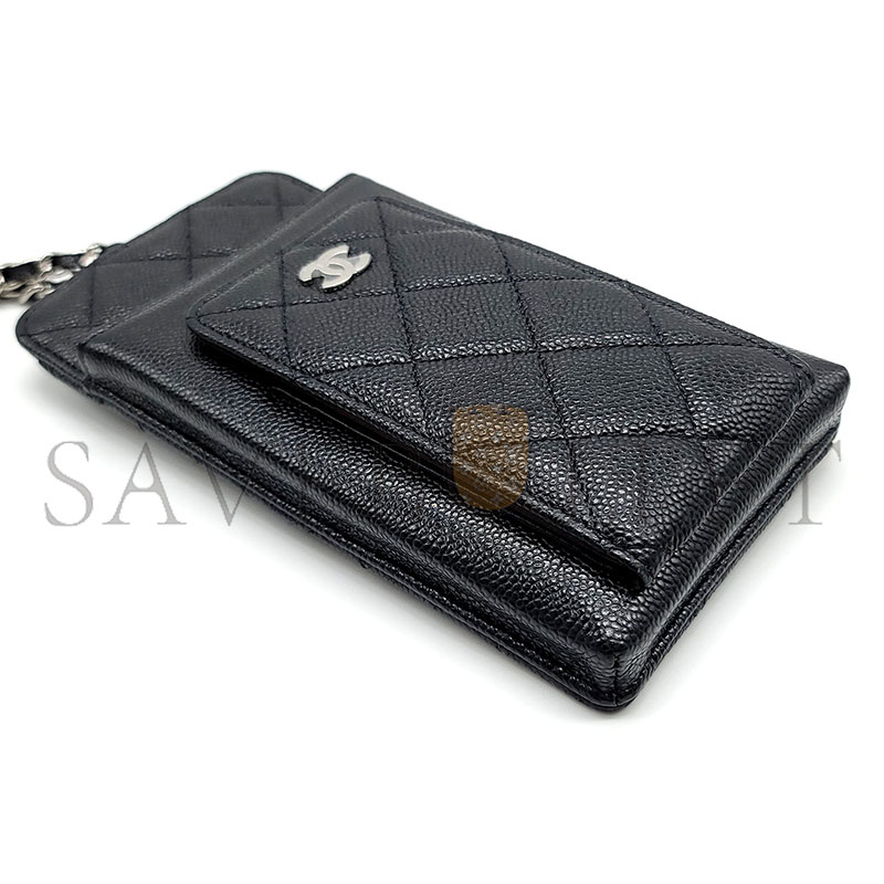 CHANEL CAVIAR QUILTED CC PHONE HOLDER BLACK (18*10*3cm) 